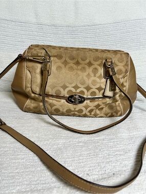 Coach gold/ tan Signature Logo Shoulder Bag with removable crossbody strap